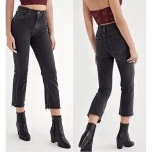 BDG Faded Black Kick Flare High Rise Cropped Raw Hem Denim Jeans Size 26